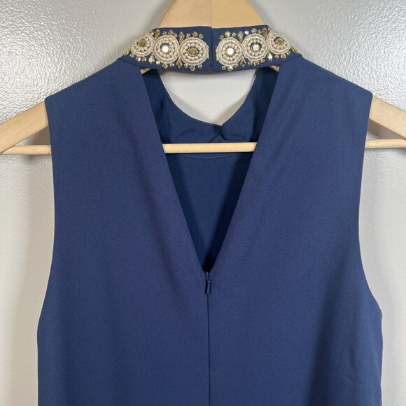 Lilly Pulitzer Brandi Shift Dress Size 12 Navy Blue Beaded Collar Cutout Event - Picture 8 of 12